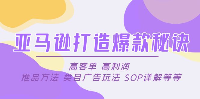 亚马逊打造爆款秘诀:高客单 高利润 推品方法 类目广告玩法 SOP详解等等