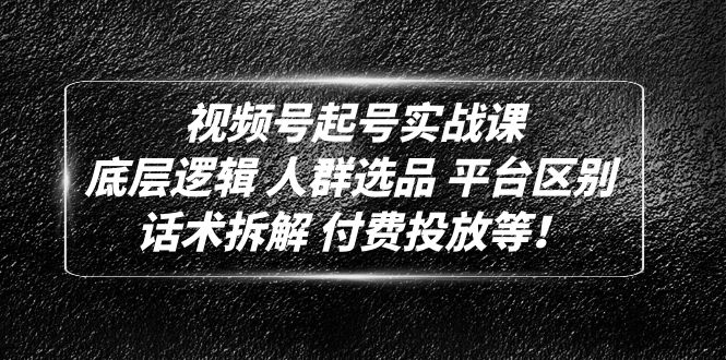 视频号起号实战课:底层逻辑 人群选品 平台区别 话术拆解 付费投放等! 视频号起号实战课:底层逻辑 人群选品 平台区别 话术拆解 付费投放等!