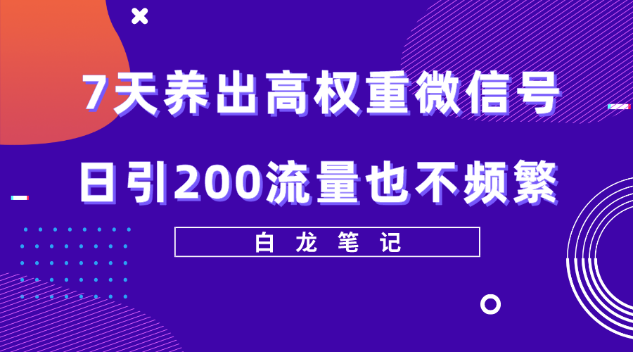 （2433期）7天养出高权重微信号，日引200流量也不频繁，方法价值3680元